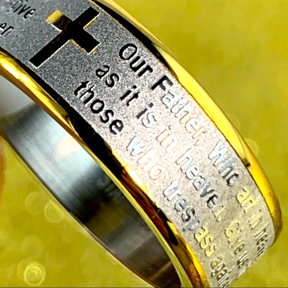 Stainless Steel Ring Bible Lords Prayer Cross Ring
